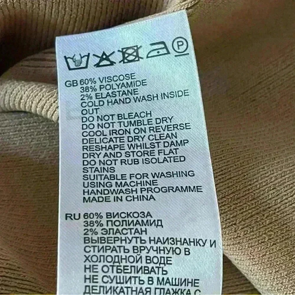 Reiss Ella Dress One Shoulder Long Sleeve BodyCon Knit Camel Midi Academia Sexy - Picture 8 of 12